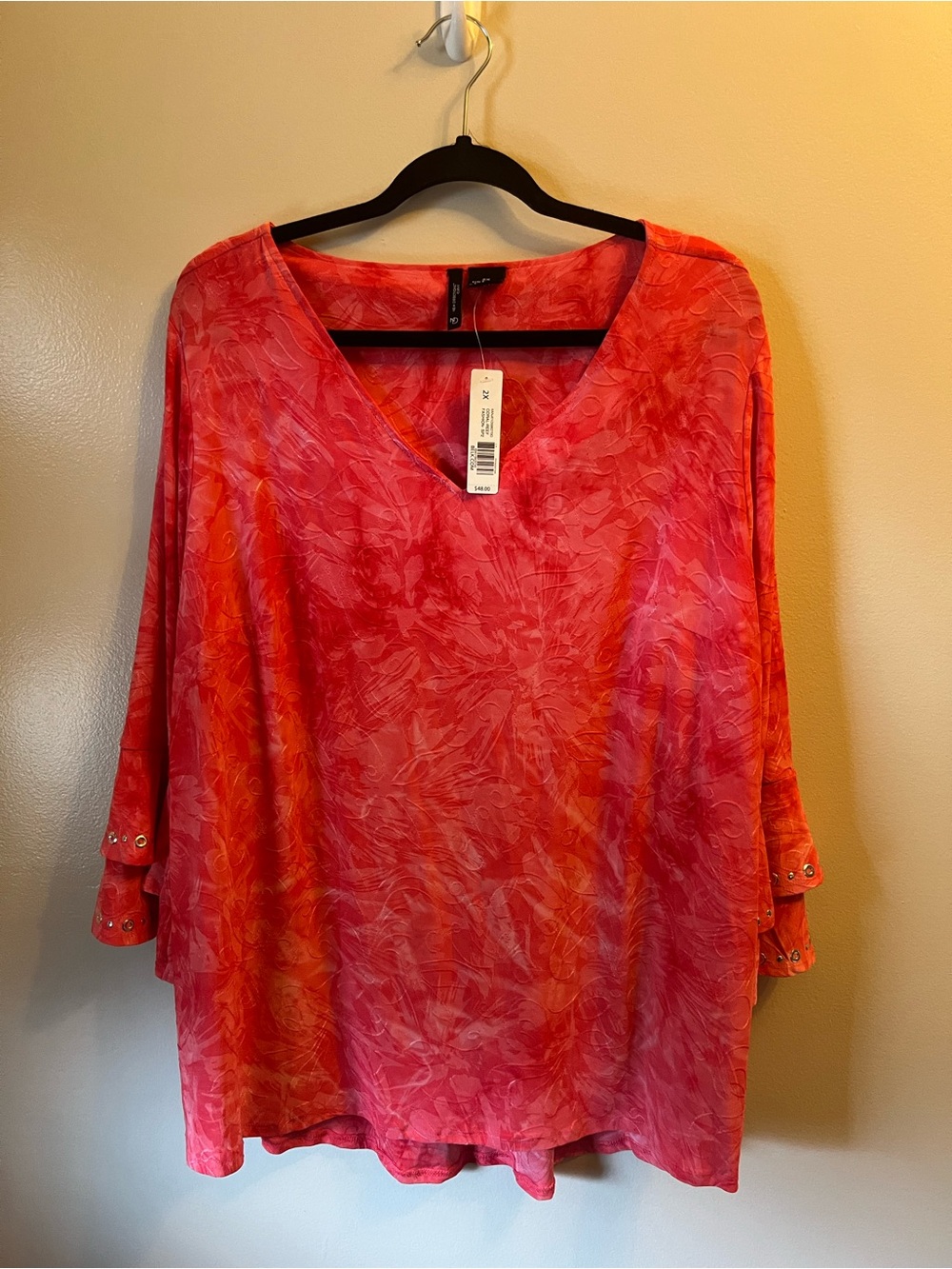 new directions Coral-Pink V-Neck Floral Print Blouse